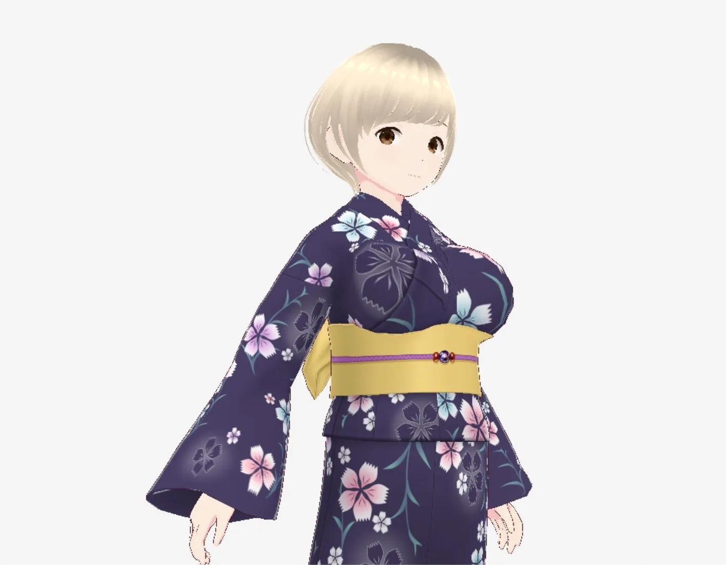 ショートヘアの浴衣のお姉さん（セリフなし  3DCGモデル  イラスト集）